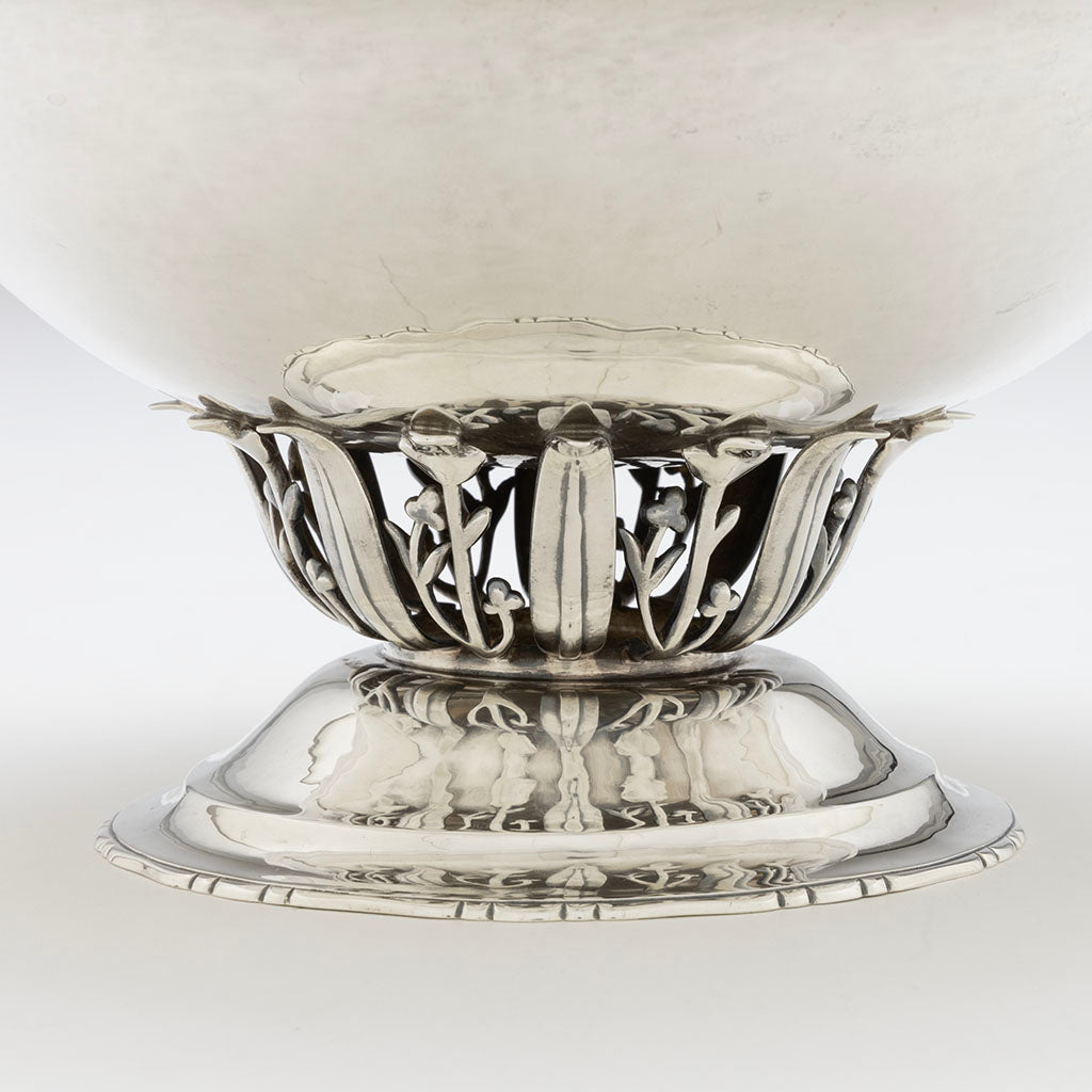 Base detail of Katherine Pratt Arts &amp; Crafts Sterling Silver Centerpiece Bowl, Dedham, MA, c. 1927