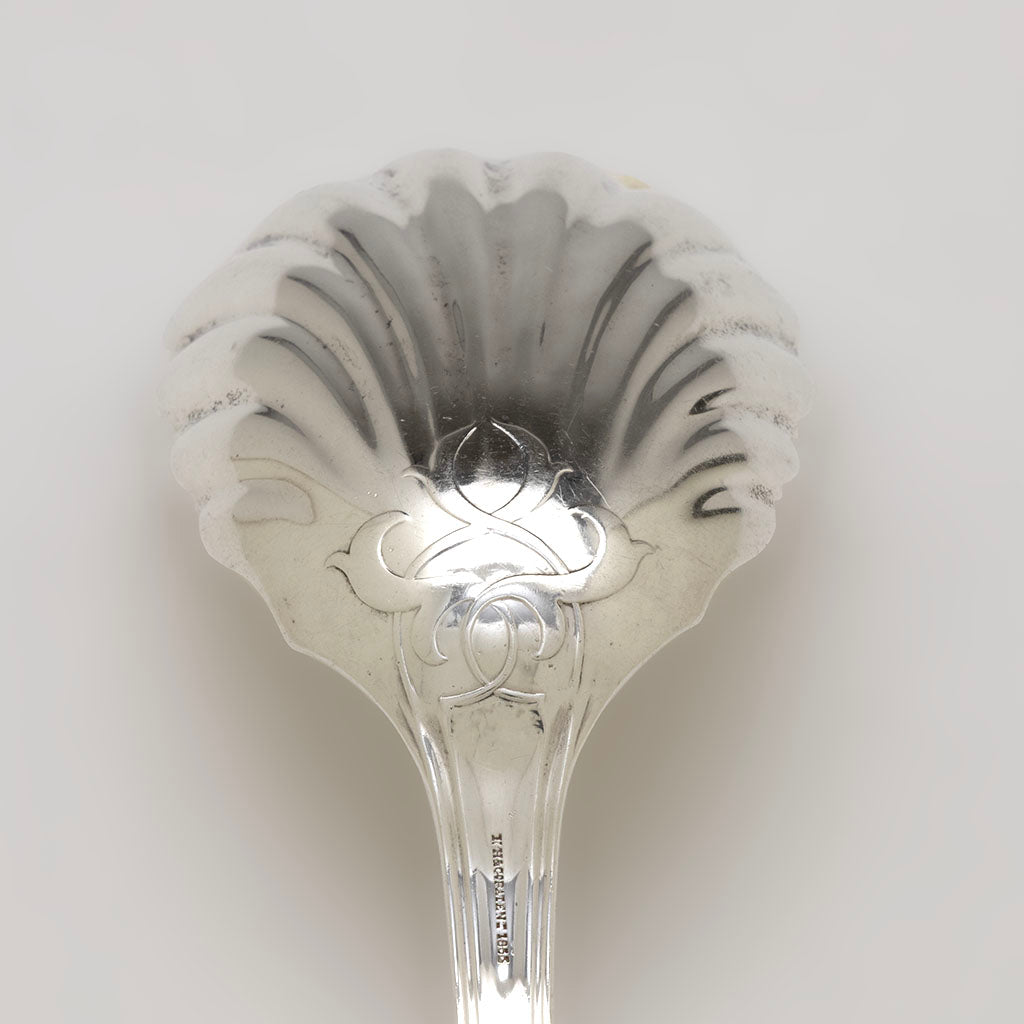 Back of bowl of Henry Hebbard/ Tiffany &amp; Co. Antique Coin Silver 'Oriental' Pattern Platter Spoon, NYC, NY, c. 1855