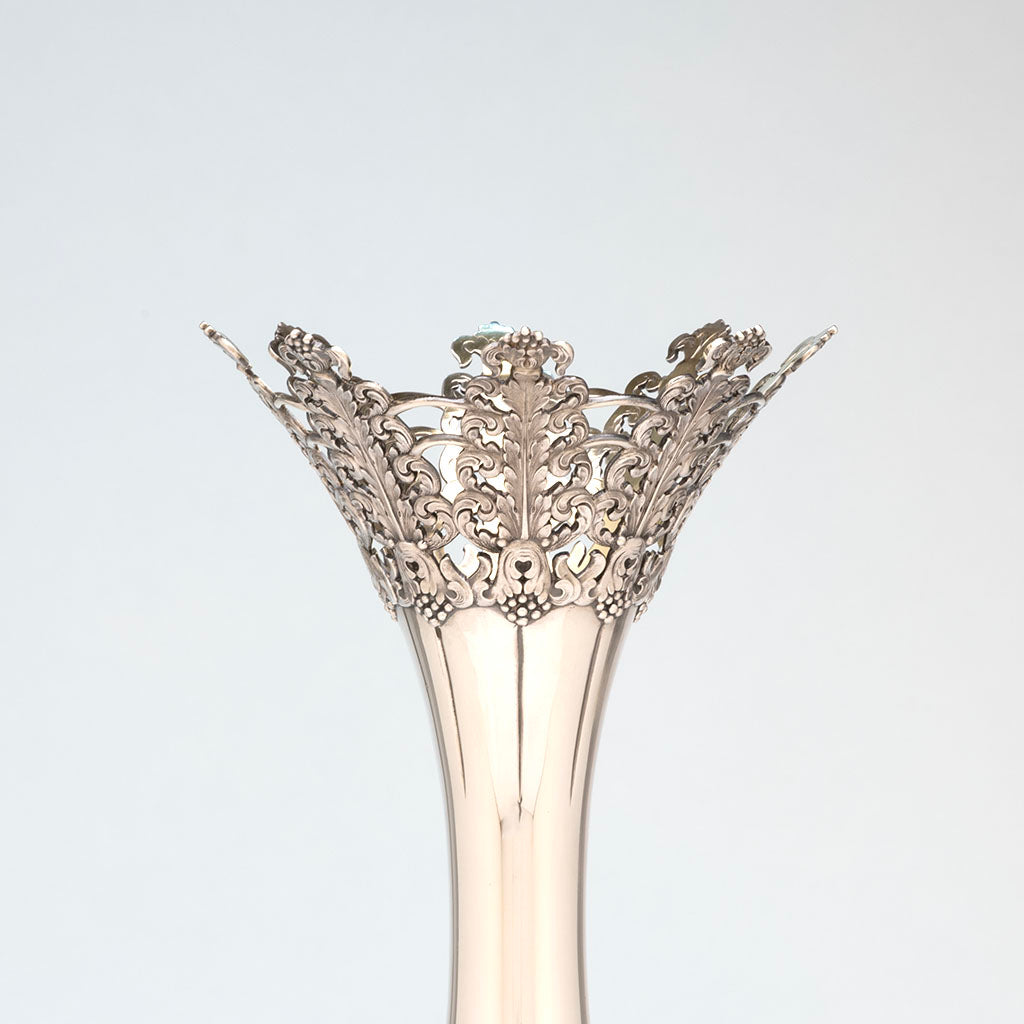 Neck of Tiffany &amp; Co Antique Sterling Silver Tall Vase, NYC, NY, c. 1895