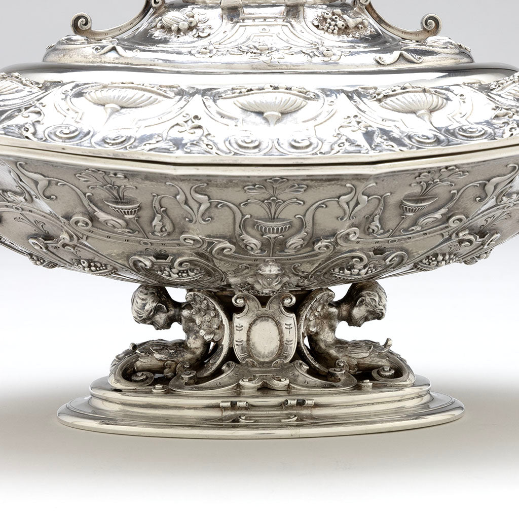 Base detail of Tiffany &amp; Co Antique Sterling Silver CoveredTureen designed by Paulding Farnham, NYC, NY, c. 1904