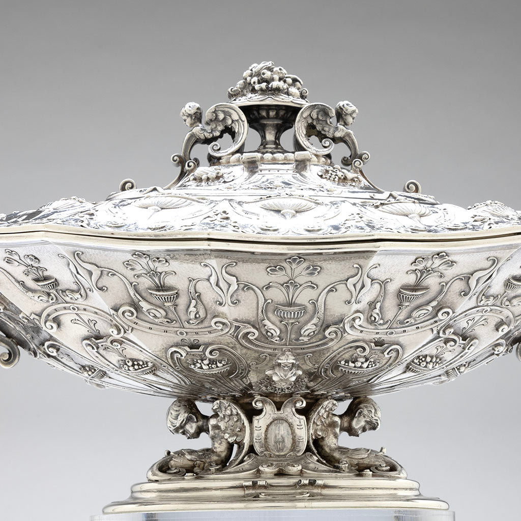 Body detail of Tiffany &amp; Co Antique Sterling Silver CoveredTureen designed by Paulding Farnham, NYC, NY, c. 1904