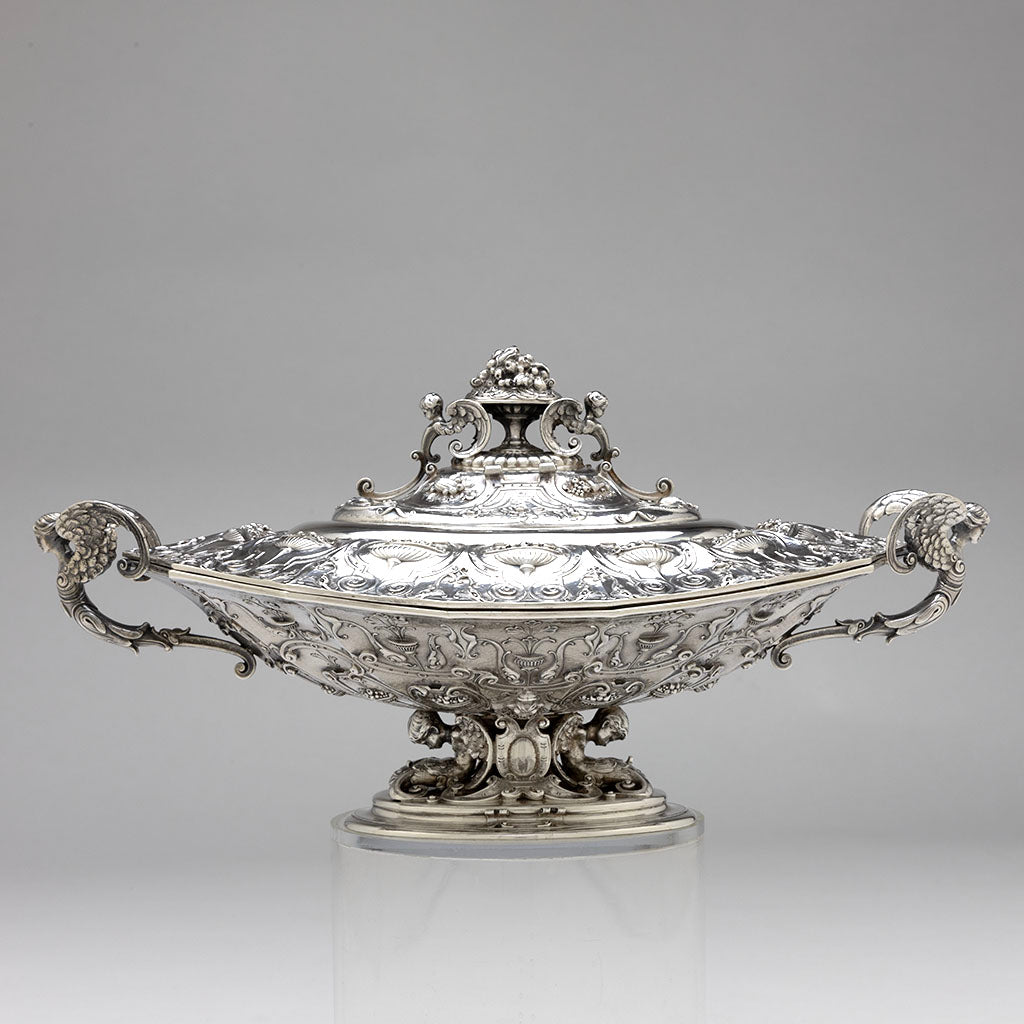 Tiffany &amp; Co Antique Sterling Silver CoveredTureen designed by Paulding Farnham, NYC, NY, c. 1904 on stand