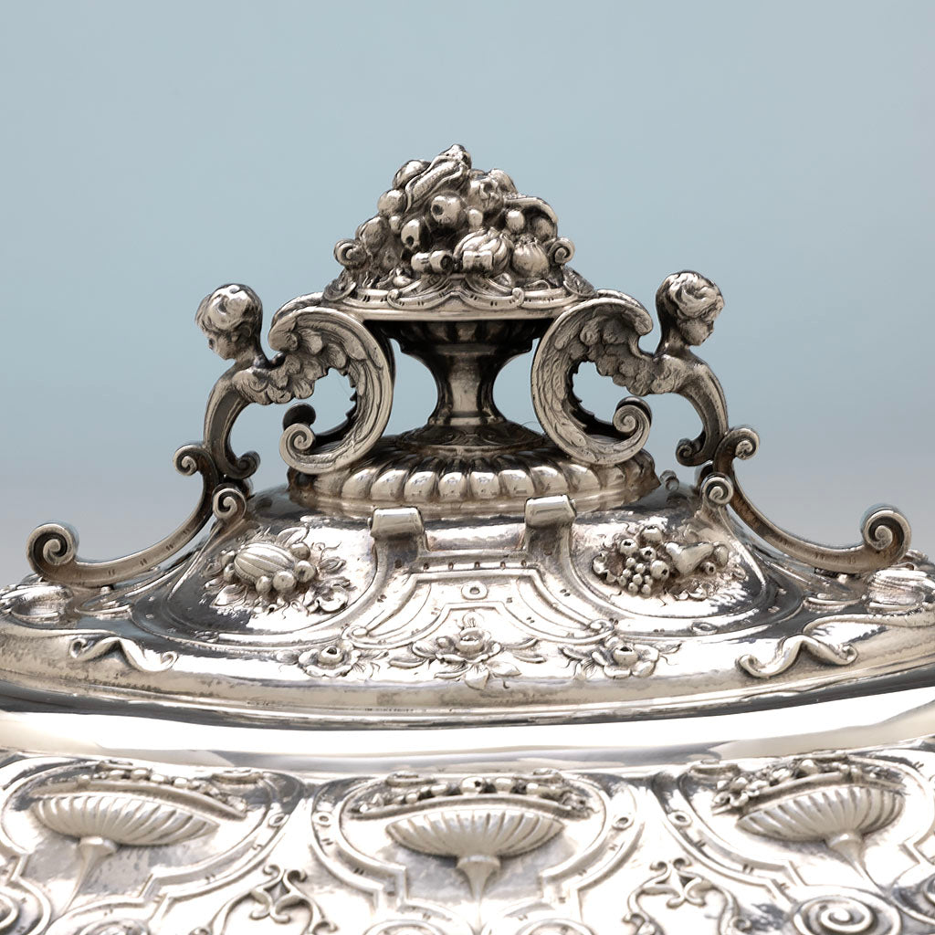 Cover handle of Tiffany &amp; Co Antique Sterling Silver CoveredTureen designed by Paulding Farnham, NYC, NY, c. 1904