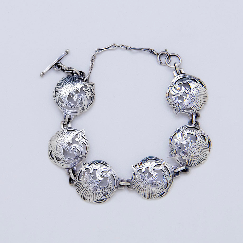 Rare Gladys Panis Arts &amp; Crafts Sterling Silver Seahorse Bracelet, Falmouth, MA, c. 1950-80