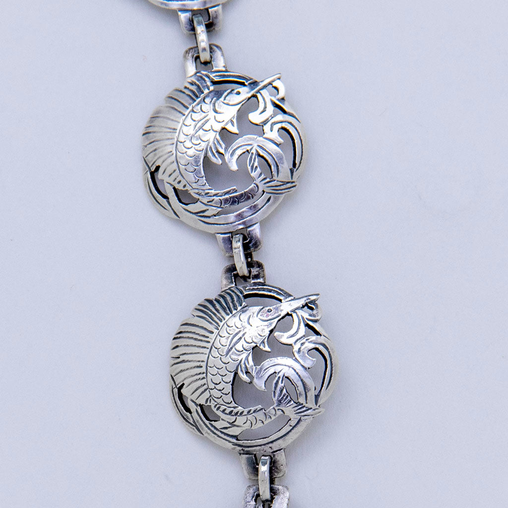 Detail of Stavre Gregor Panis Arts &amp; Crafts Sterling Silver Seahorse Bracelet, Falmouth, MA, c. 1930sdetail of Stavre Gregor Panis Arts &amp; Crafts Sterling Silver Seahorse Bracelet, Falmouth, MA, c. 1930s