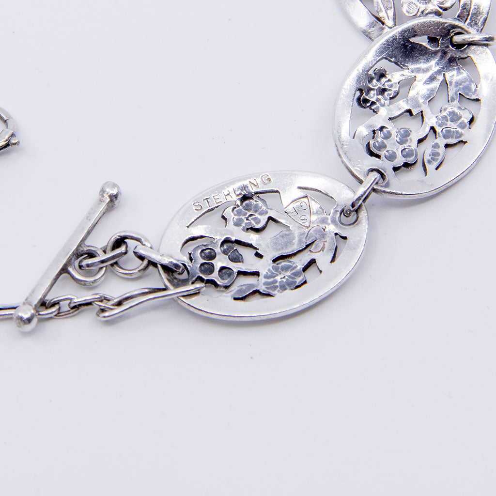 Marks on Gladys Panis Arts &amp; Crafts Sterling Silver Floral Bracelet, Falmouth, MA, c. 1950-80