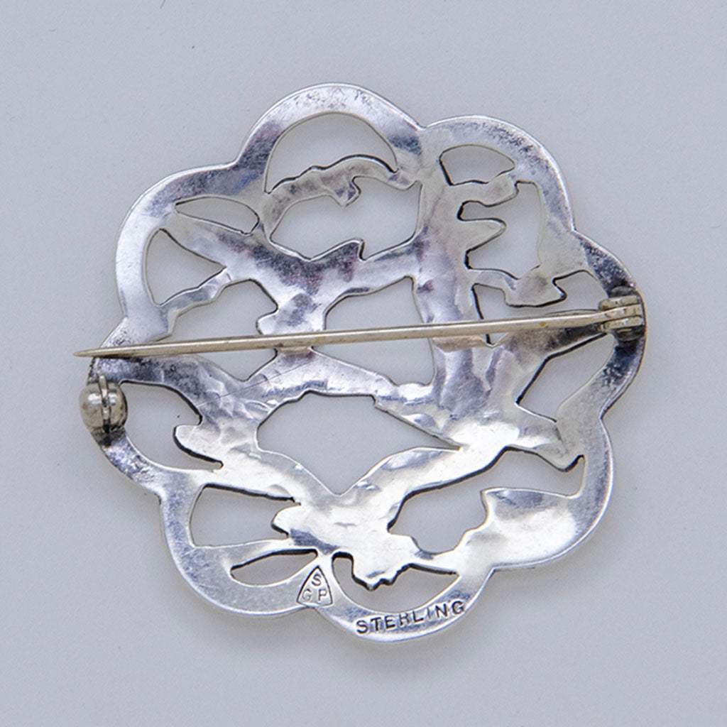 Back of Stavre Gregor Panis Arts &amp; Crafts Sterling Silver Seagull Brooch, Falmouth, MA, c. 1950s