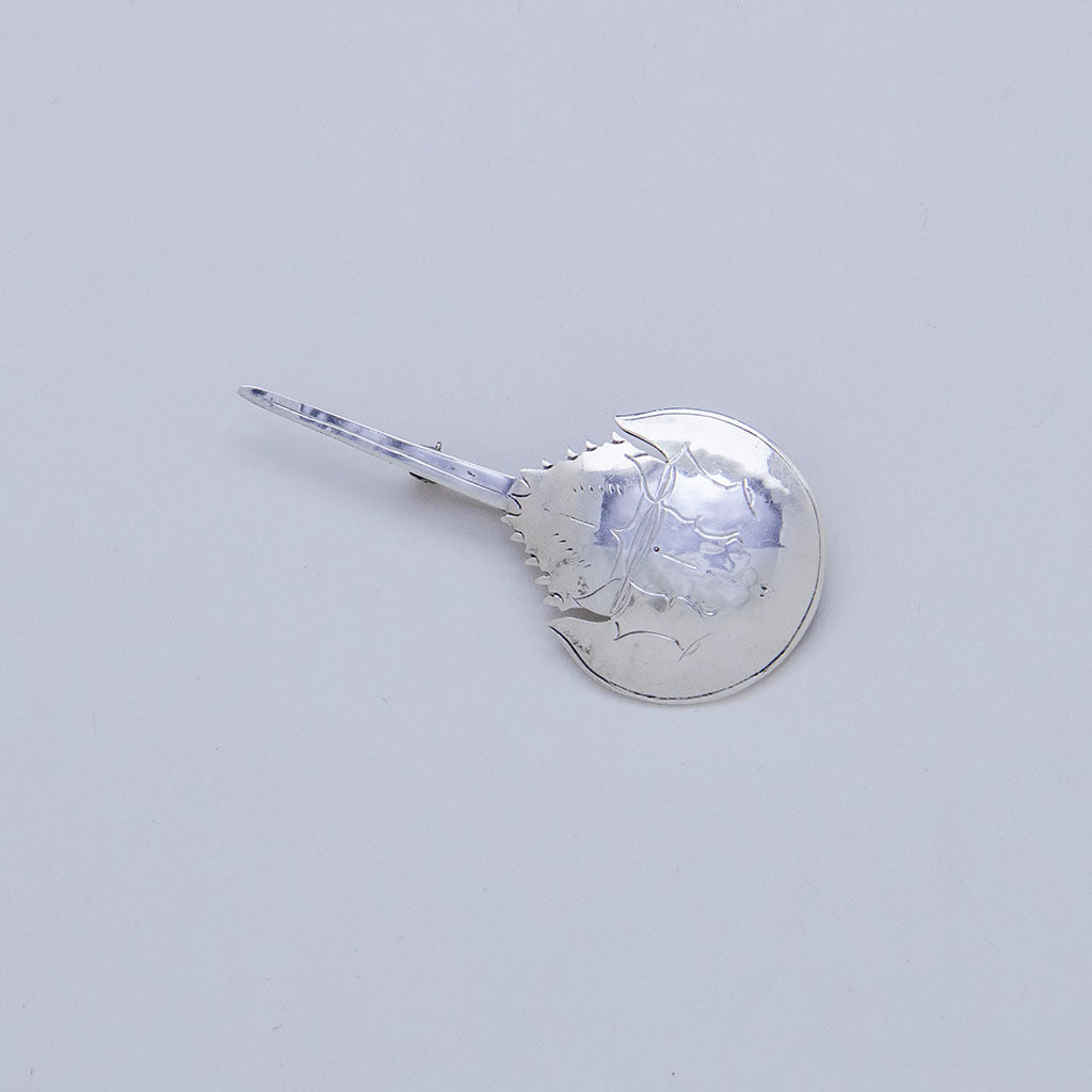 Stavre Gregor Panis Arts & Crafts Sterling Silver Horseshoe Crab Brooch, Falmouth, MA, c. 1950s