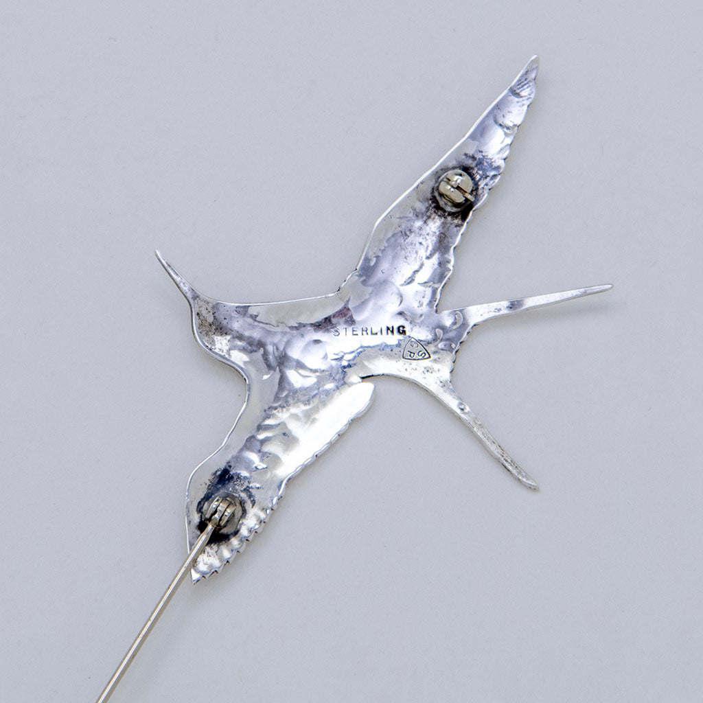 Back of Stavre Gregor Panis Arts &amp; Crafts Sterling Silver Tern Brooch, Falmouth, MA, c. 1950s