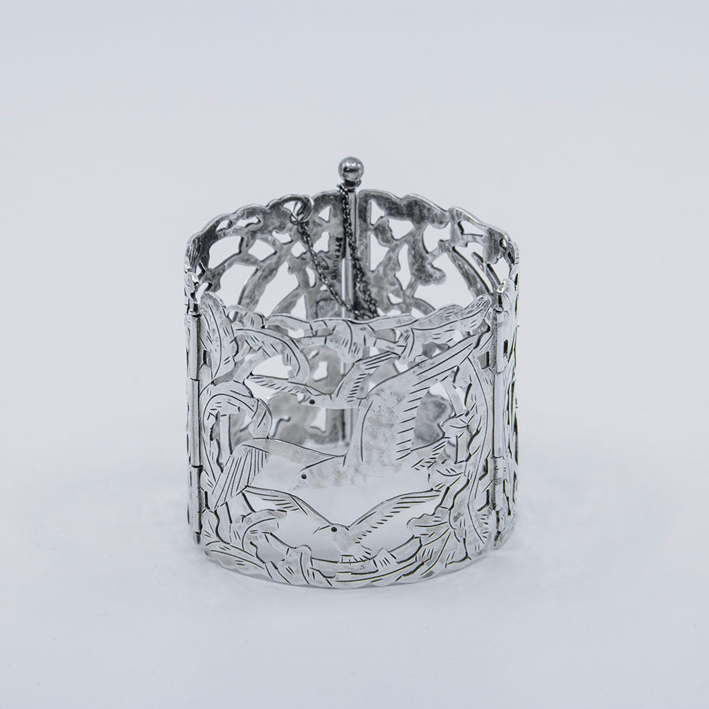 Closed Stavre Gregor Panis Arts &amp; Crafts Sterling Silver Seagull Bracelet, Falmouth, MA, c. 1950s