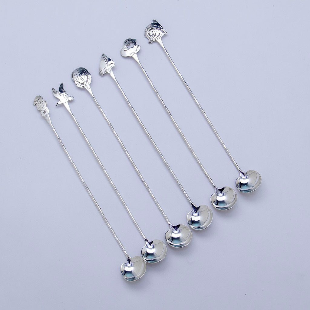 6 Stavre Gregor Panis Arts & Crafts Sterling Silver Ice Tea Spoons, Falmouth, MA, c. 1950s