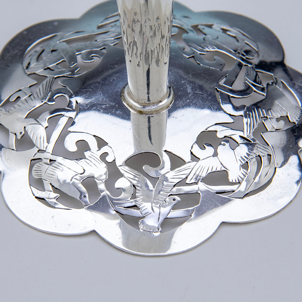 Dase detail of the Stavre Gregor Panis Arts &amp; Crafts Sterling Silver Seagull Candlesticks, Falmouth, MA, c. 1950s