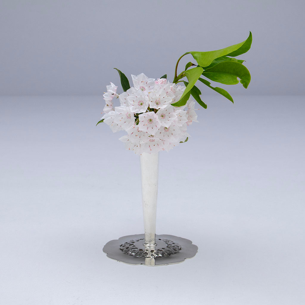 Mountain Laurel in Stavre Gregor Panis Arts & Crafts Sterling Silver Candlestick, c. 1950s