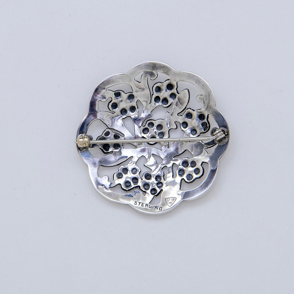 Back of Stavre Gregor Panis Arts &amp; Crafts Sterling Silver Floral Brooch, Falmouth, MA, c. 1950s