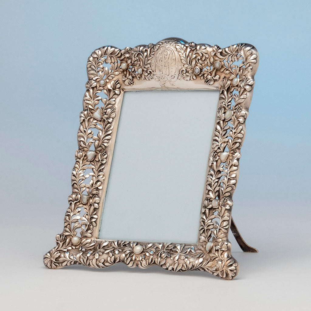 Tiffany and Co. Antique Sterling Picture Frame with Pearls, NYC, NY, c. 1900