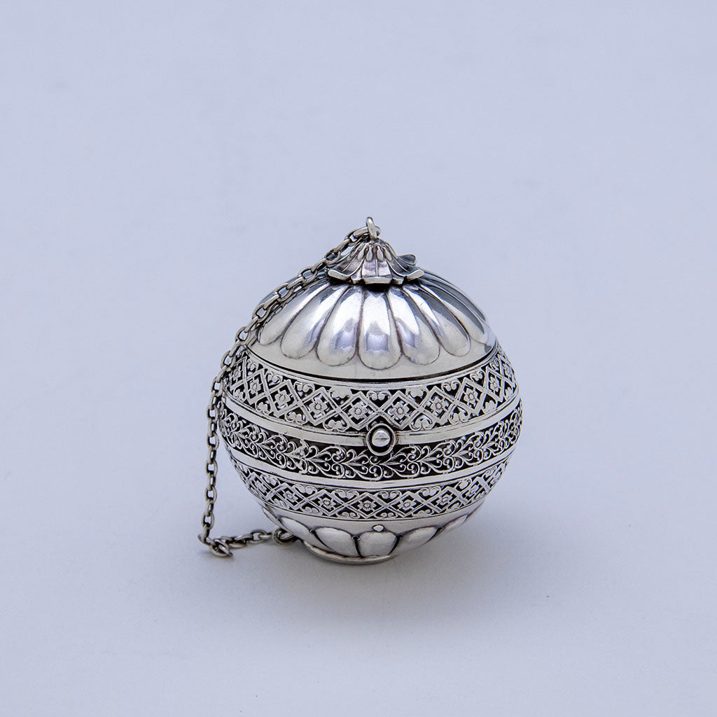 Detail of Gorham Antique Sterling Silver Tea Ball, Providence, RI, 1884