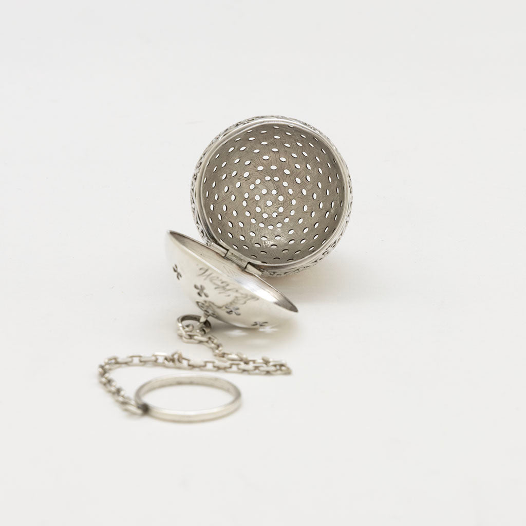 Interior of Shiebler Antique Sterling Silver Tea Ball, NYC, NY, c. 1890