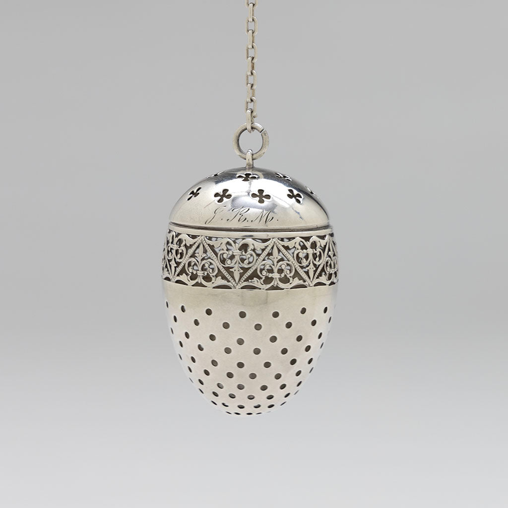 Monogram on Shiebler Antique Sterling Silver Tea Ball, NYC, NY, c. 1890