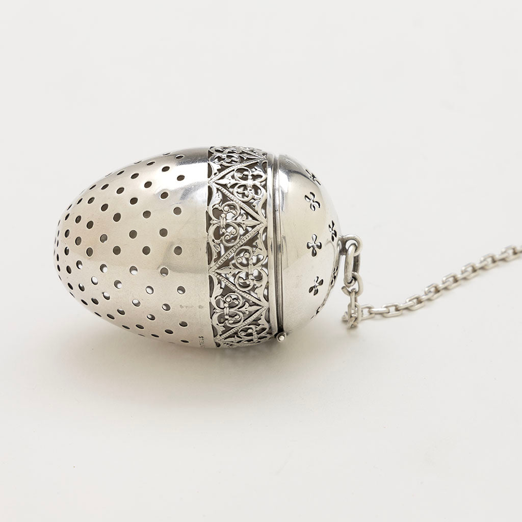 Side detail of Shiebler Antique Sterling Silver Tea Ball, NYC, NY, c. 1890