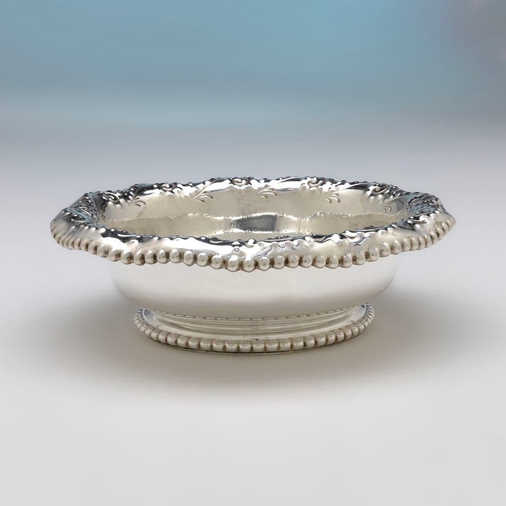 Side view of Dominick & Haff (attr.) Antique Sterling Silver Pearl Decor Bowl, New York City, 1885