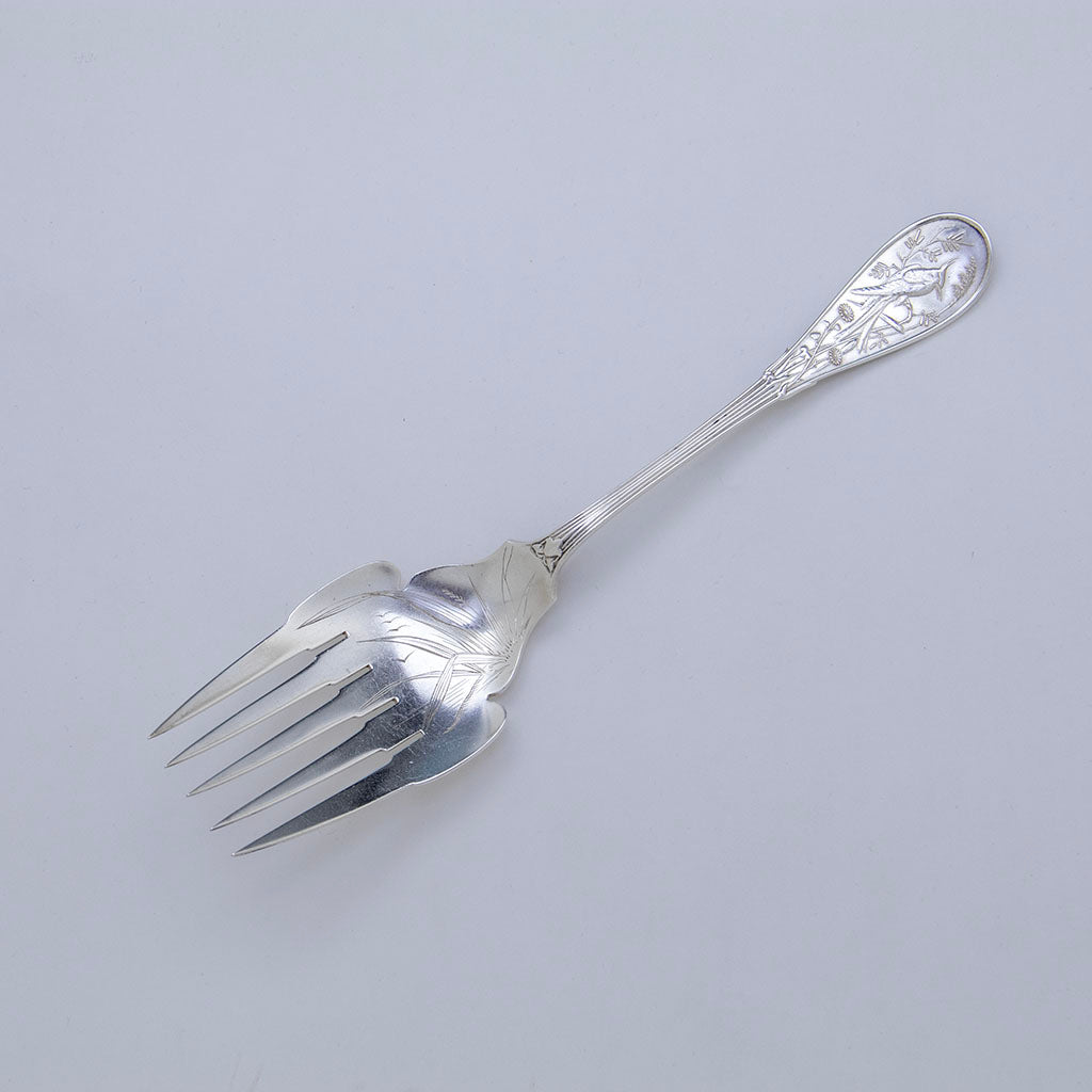 Tiffany & Co Antique Sterling Silver Japanese Pattern Fish Serving Fork, NYC, 1871-75