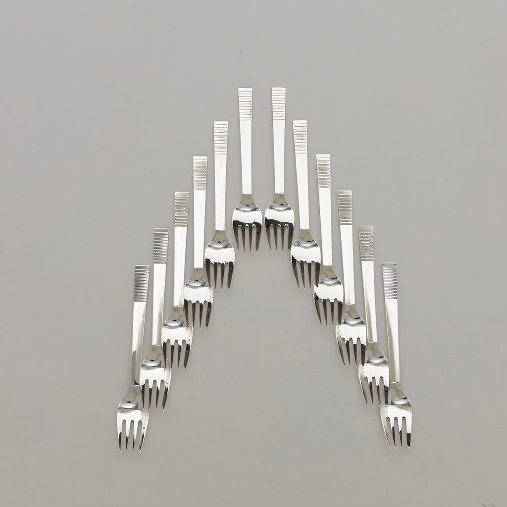 Dessert forks to Georg Jensen &#39;Parallel&#39; Pattern Flatware Set, Copenhagen, Denmark, c. 1950