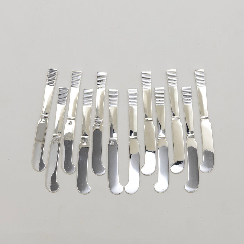 Butter spreaders to Georg Jensen &#39;Parallel&#39; Pattern Flatware Set, Copenhagen, Denmark, c. 1950