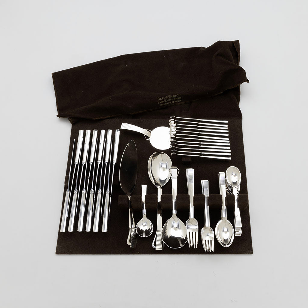 Racked Georg Jensen &#39;Parallel&#39; Pattern Flatware Set, Copenhagen, Denmark, c. 1950