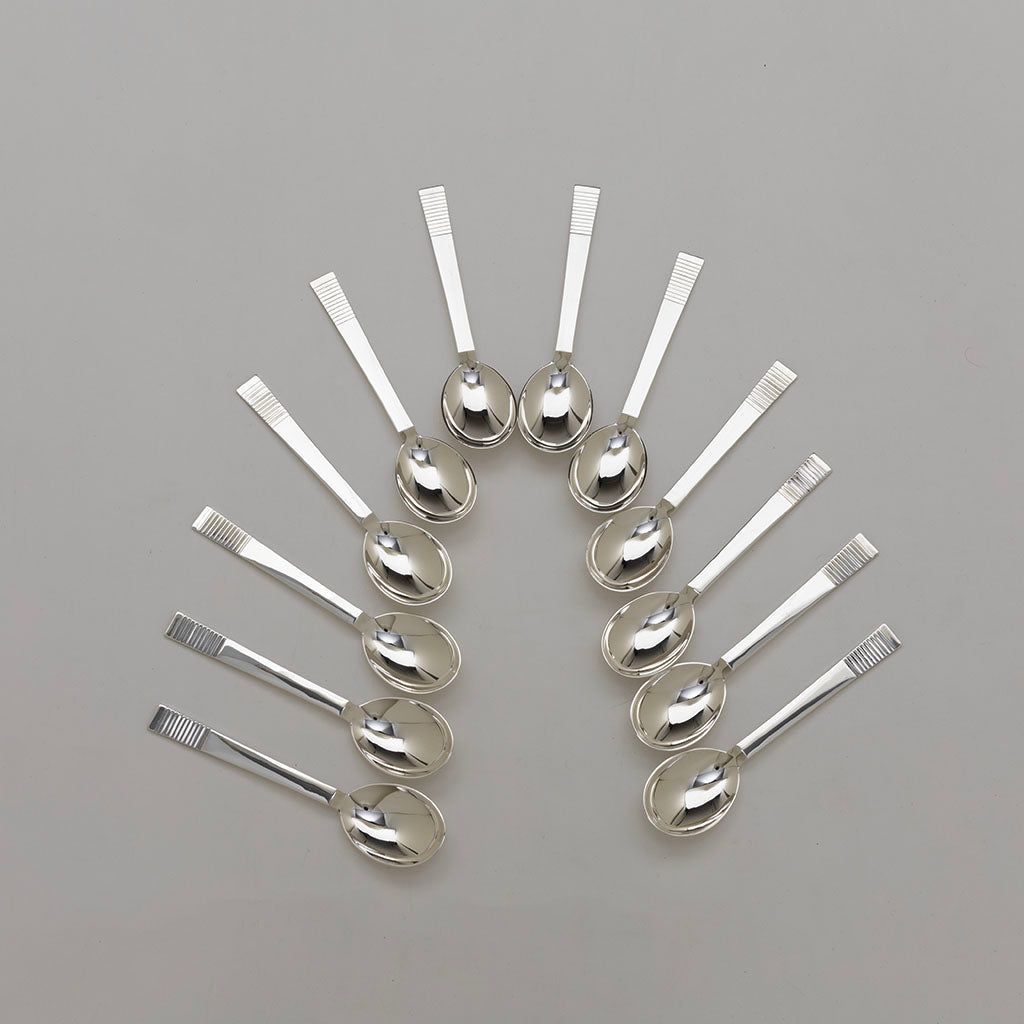 Tea spoons to Georg Jensen &#39;Parallel&#39; Pattern Flatware Set, Copenhagen, Denmark, c. 1950