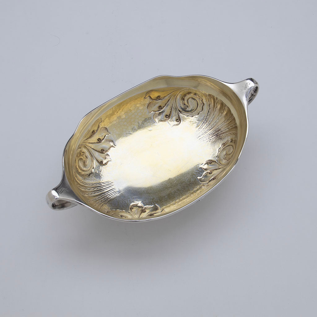 Interior of Whiting Manufacturing Company Antique Sterling Silver and Mixed Metal Aesthetic Movement Bowl, New York, NY, c. 1880s