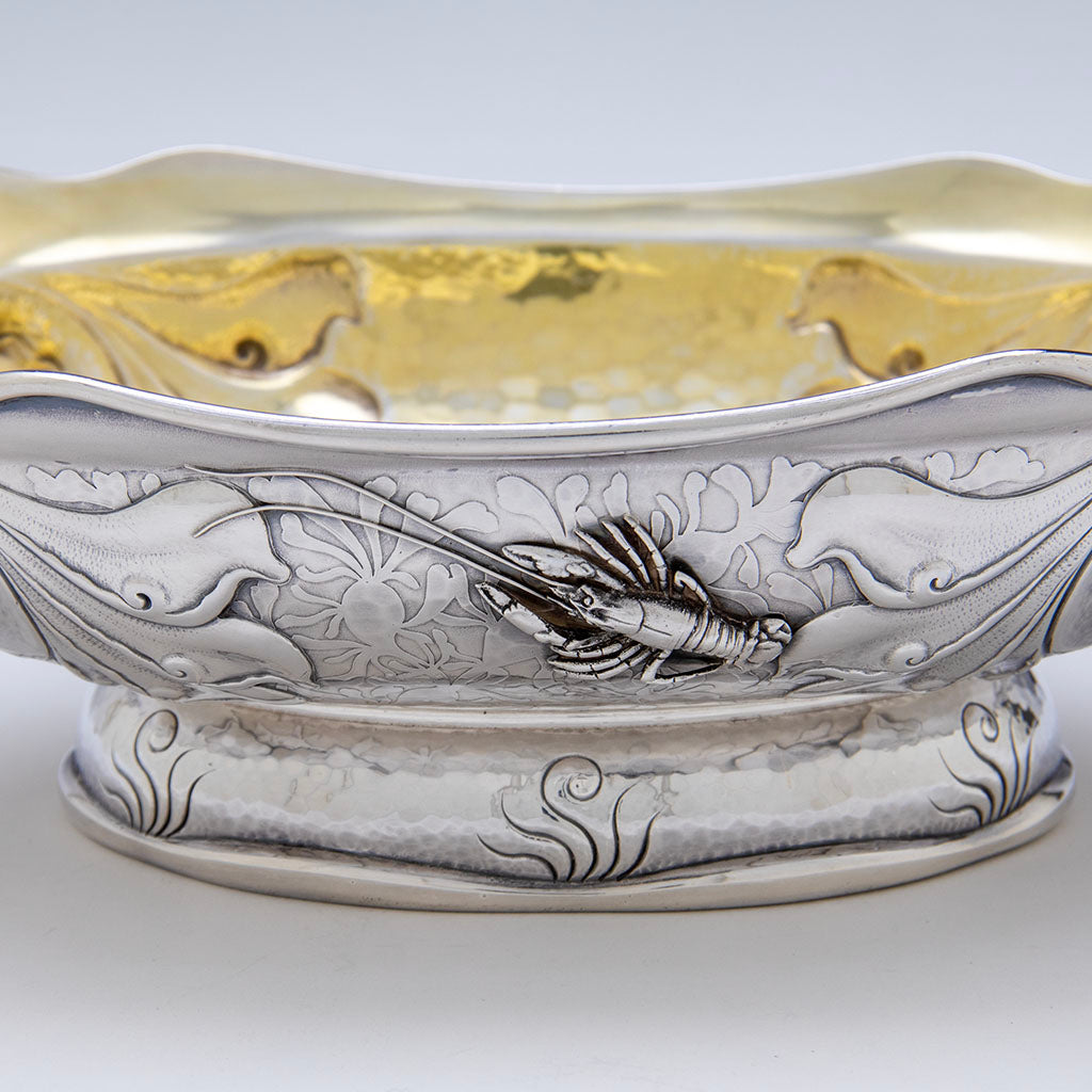 Lobster on Whiting Manufacturing Company Antique Sterling Silver and Mixed Metal Aesthetic Movement Bowl, New York, NY, c. 1880s