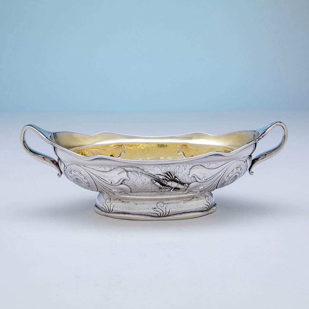 Lobster side of Whiting Manufacturing Company Antique Sterling Silver and Mixed Metal Aesthetic Movement Bowl, New York, NY, c. 1880s