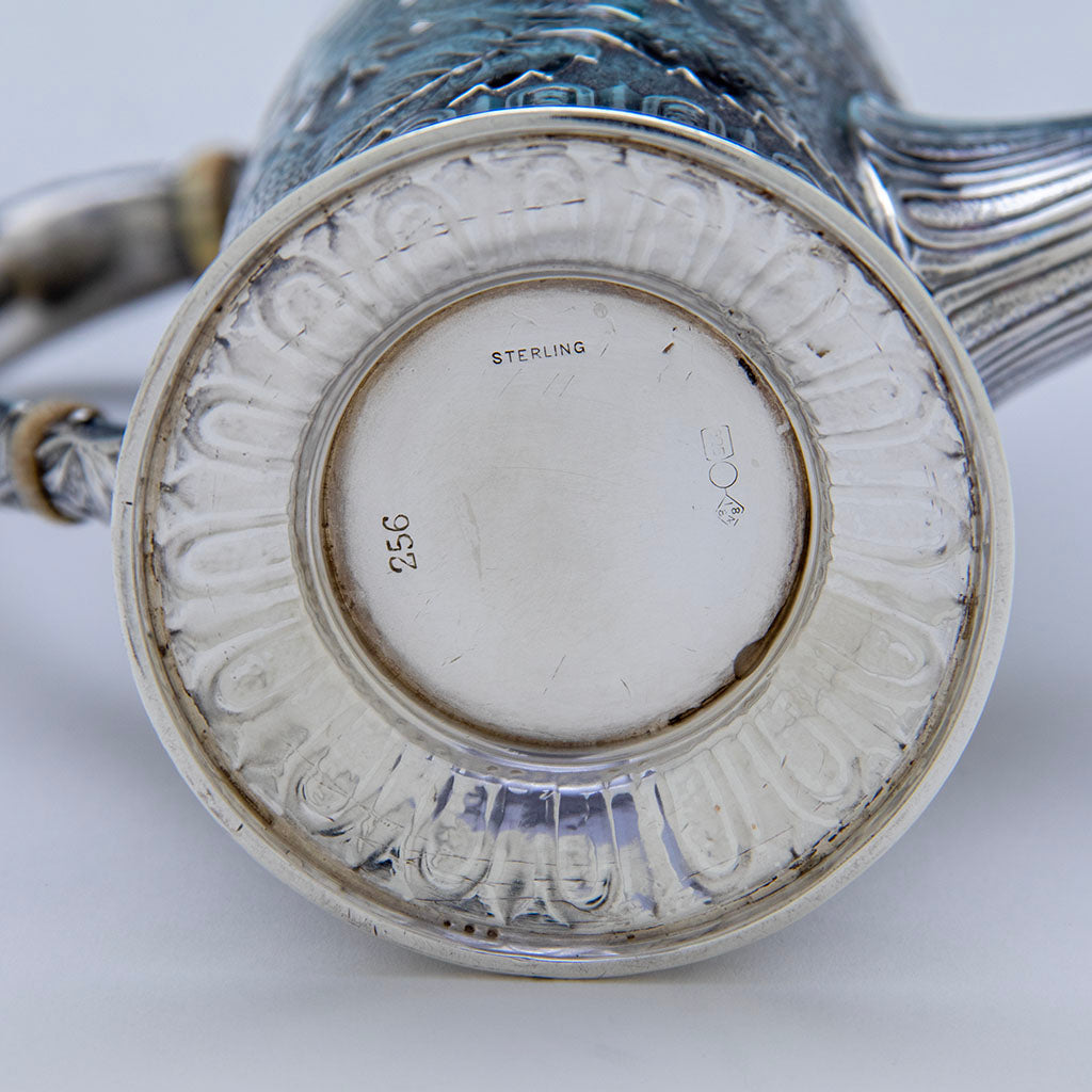 Marks on Dominick &amp; Haff Aesthetic Movement Sterling &#39;Strawberry&#39; Black Coffee Pot, NYC, NY, 1884