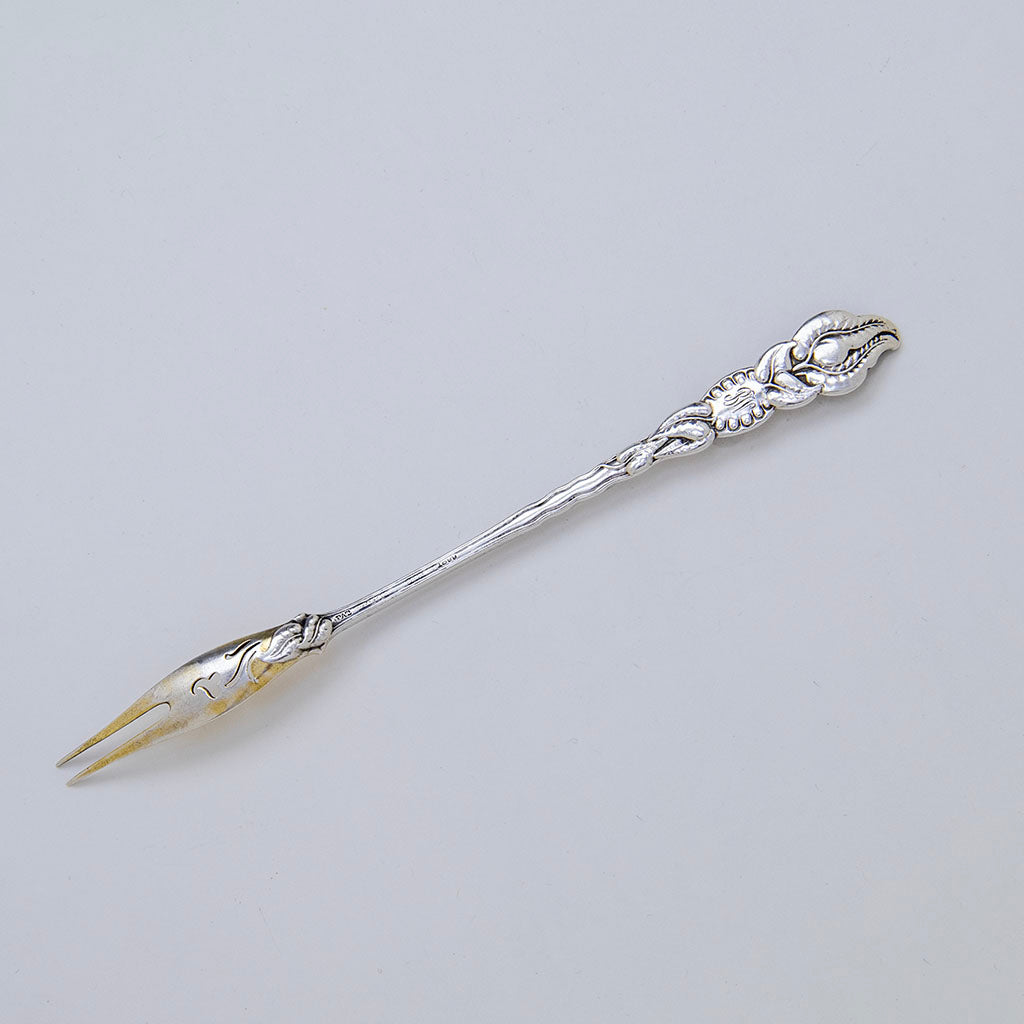 Back of Tiffany &amp; Co. &#39;Ailanthus&#39; Antique Sterling Silver Olive Fork, NYC, c. 1900