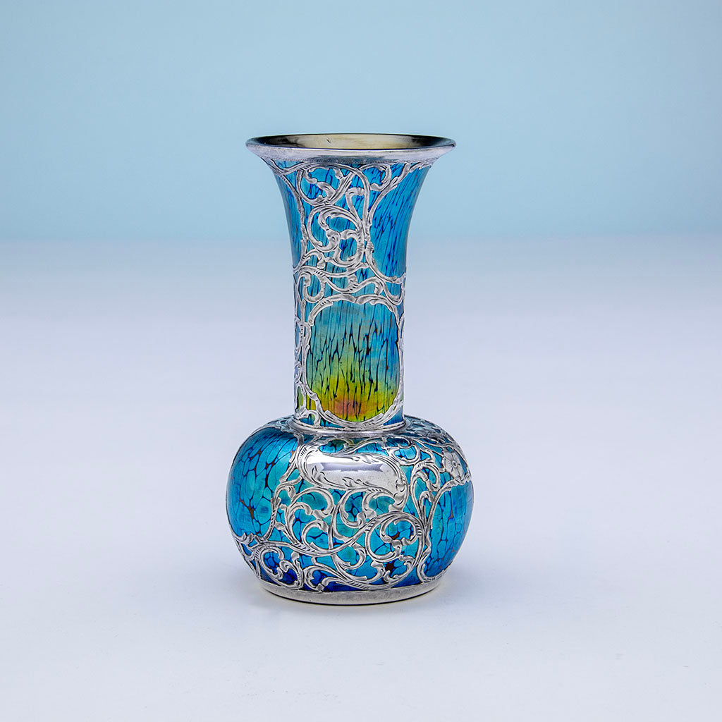 Loetz Antique Glass with Silver Overlay Vase, c. 1900