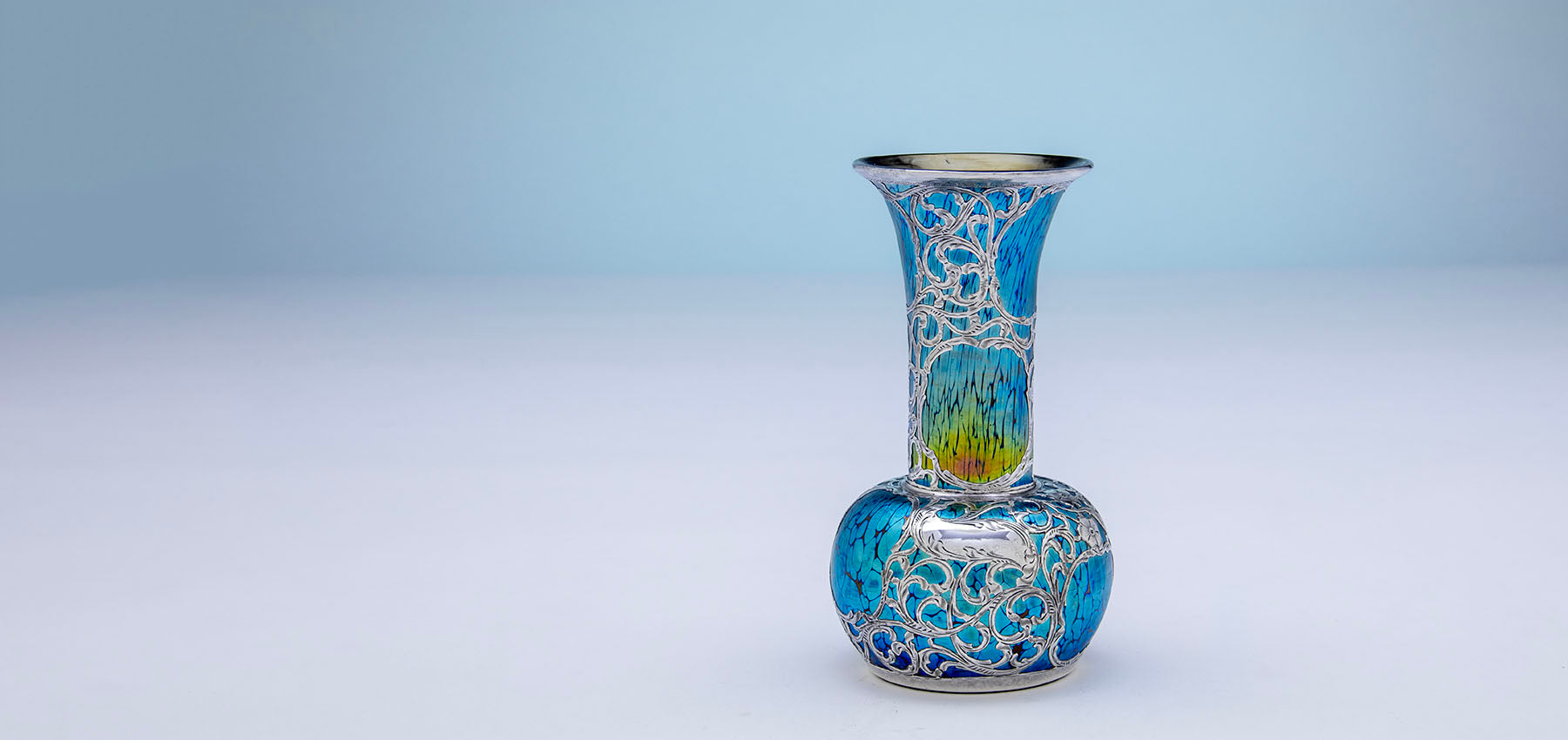 Alvin (attr.) Antique Silver Overlay on Loetz (Attr.) Glass Vase,  c. 1900