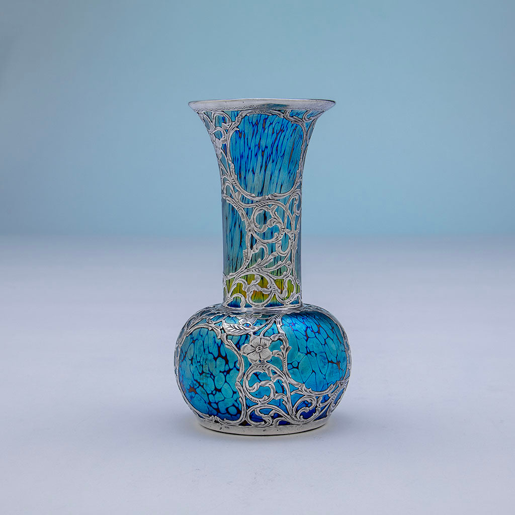 Back of Loetz Antique Glass with Silver Overlay Vase, c. 1900