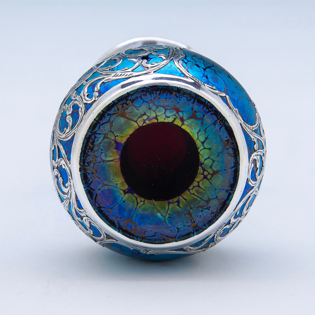 Bottom of Loetz Antique Glass with Silver Overlay Vase, c. 1900