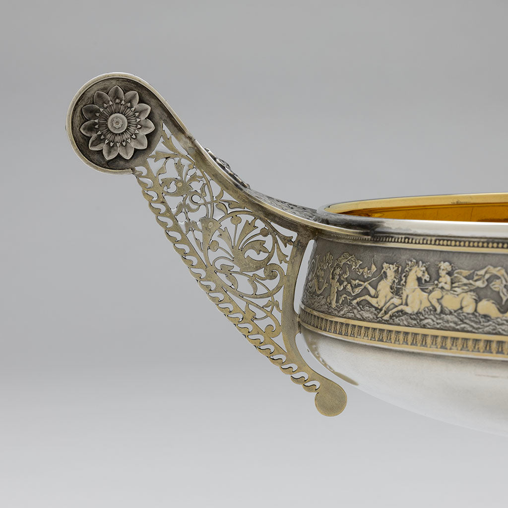 Handle detail of Gorham Antique Sterling Silver &quot;1155&quot; Berry Bowl, Providence, RI, 1874