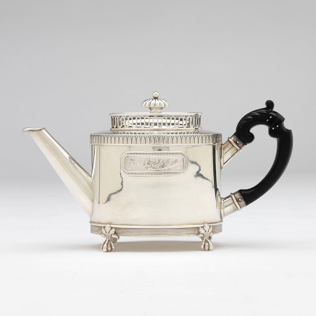 POt detail of Gorham Antique Sterling Silver &#39;Sample&#39; Tea Service, Providence, RI, 1892,93