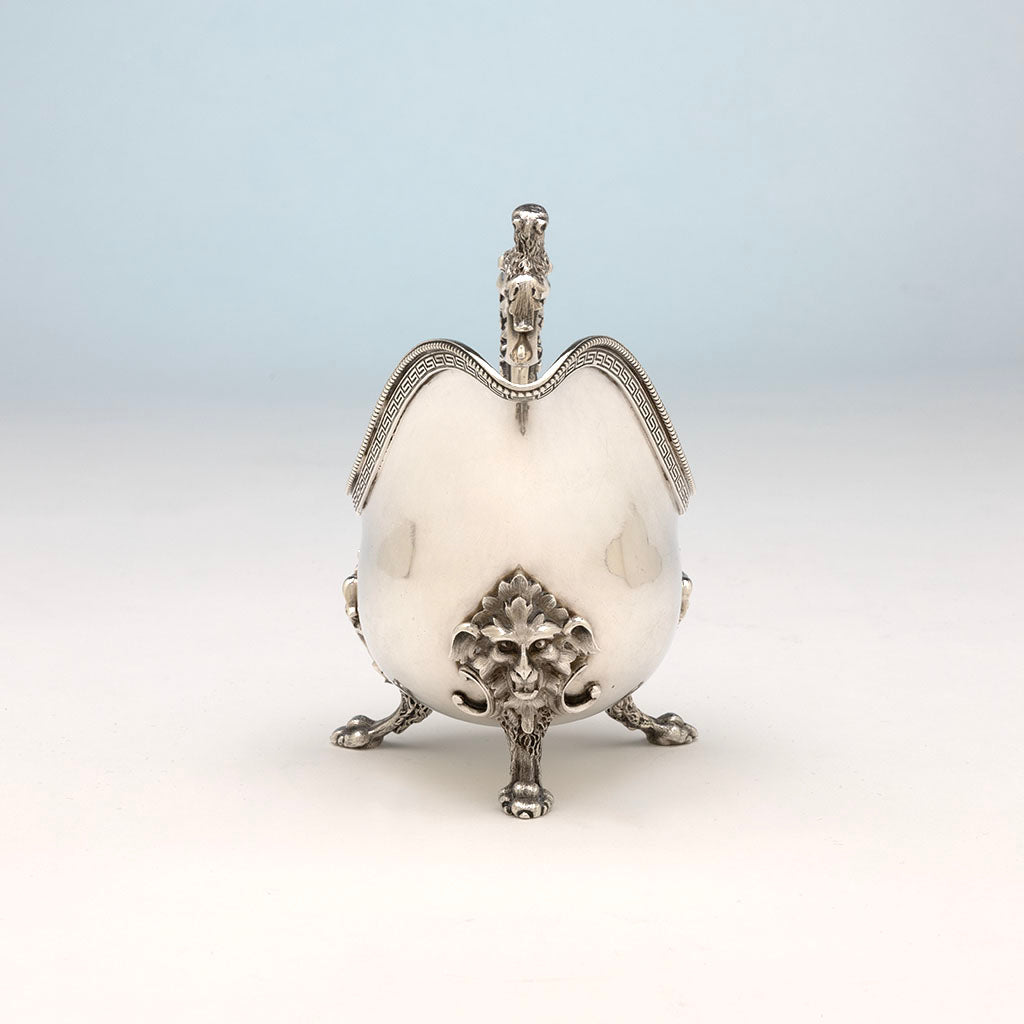 Front of Rogers &amp; Wendt Antique Coin Silver Gravy Boat, Boston, MA, 1854-59, retailed by Hyde &amp; Goodrich, New Orleans, LA
