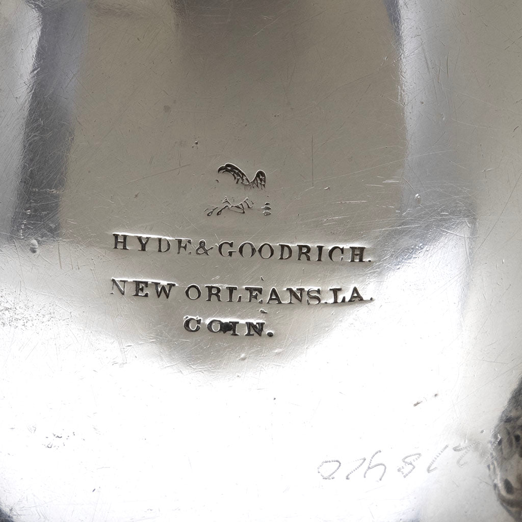 Marks on Rogers &amp; Wendt Antique Coin Silver Gravy Boat, Boston, MA, 1854-59, retailed by Hyde &amp; Goodrich, New Orleans, LA