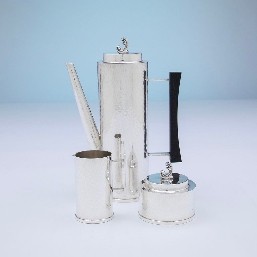 Old Newbury Crafters Modern Sterling Silver Coffee/ Tea Set, Amesbury, MA, c. 1970