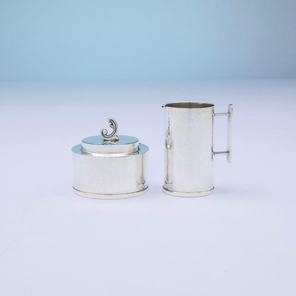 Cremer and sugar to Old Newbury Crafters Modern Sterling Silver Coffee/ Tea Set, Amesbury, MA, c. 1970