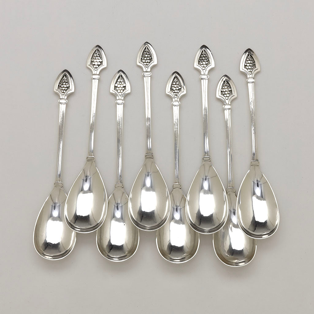 Arthur Stone Arts & Crafts Sterling Silver Soup Spoons, set of 8, 1918