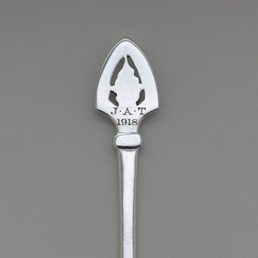 Monogram and date on Arthur Stone Arts &amp; Crafts Sterling Silver Soup Spoons, set of 8, 1918