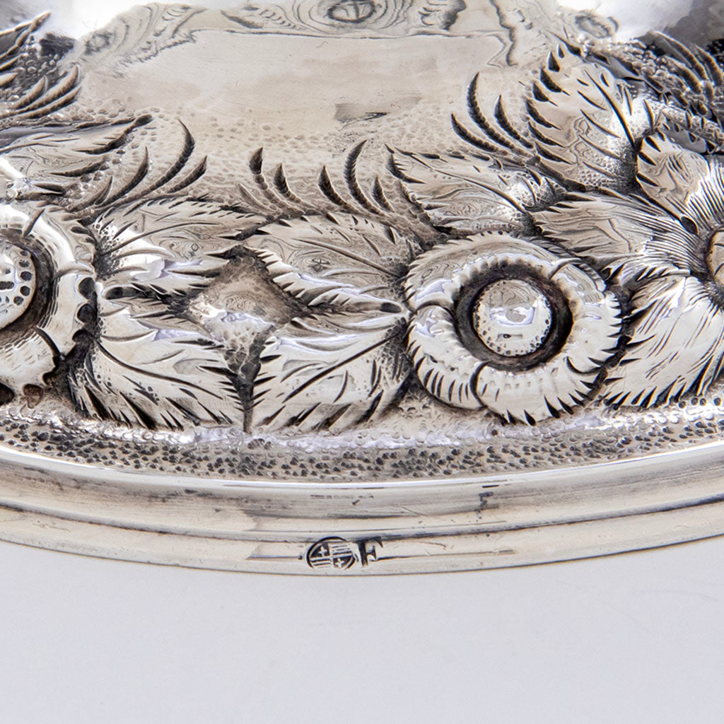 Assayer&#39;s mark on Samuel Kirk 11oz Silver Armorial &#39;Gilmor&#39; Ewer, Baltimore, c. 1840, bearing the crest of Stone
