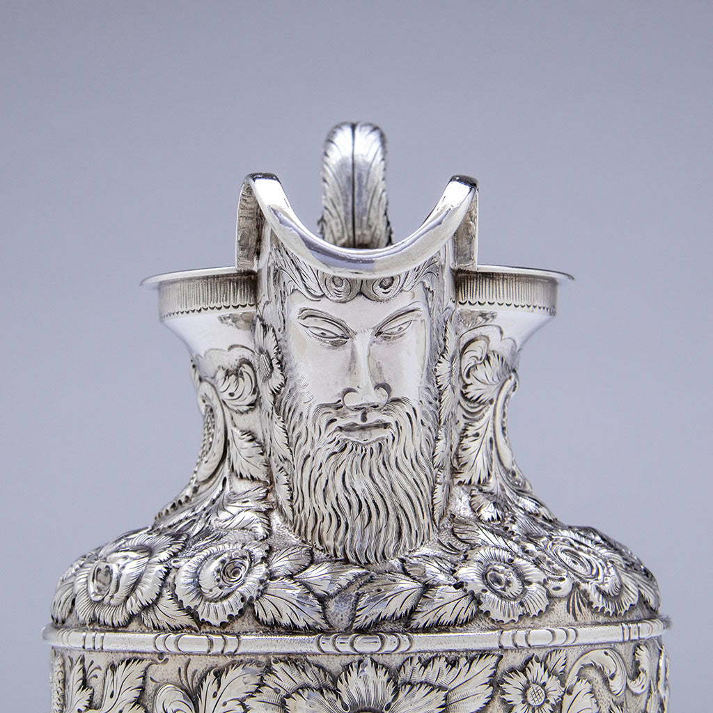 Mask on Samuel Kirk 11oz Silver Armorial &#39;Gilmor&#39; Ewer, Baltimore, c. 1840, bearing the crest of Stone