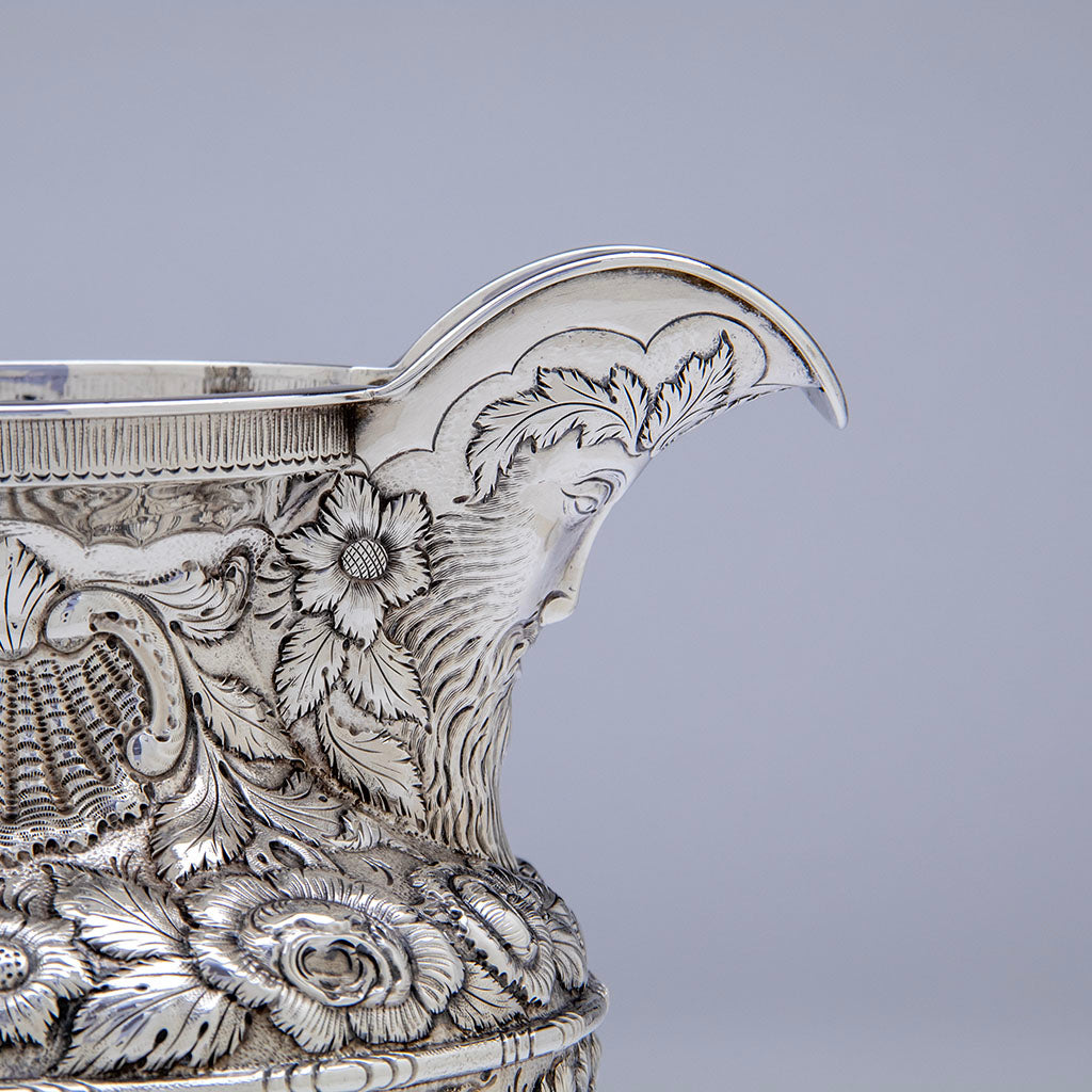 Spout profile of Samuel Kirk 11oz Silver Armorial &#39;Gilmor&#39; Ewer, Baltimore, c. 1840, bearing the crest of Stone