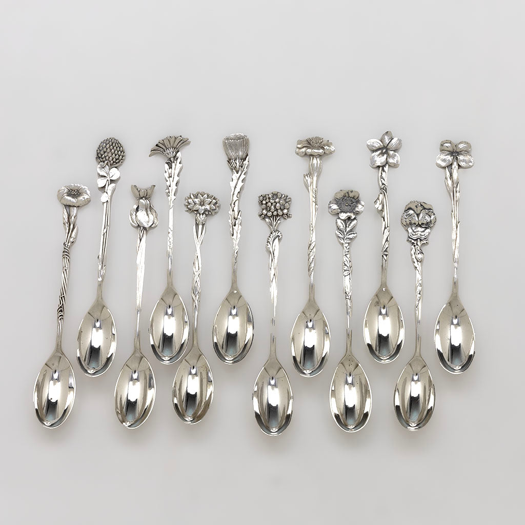 Tiffany & Co. 'Floral' Antique Sterling Silver Demitasse Spoons - set of 12, NYC, c. 1890